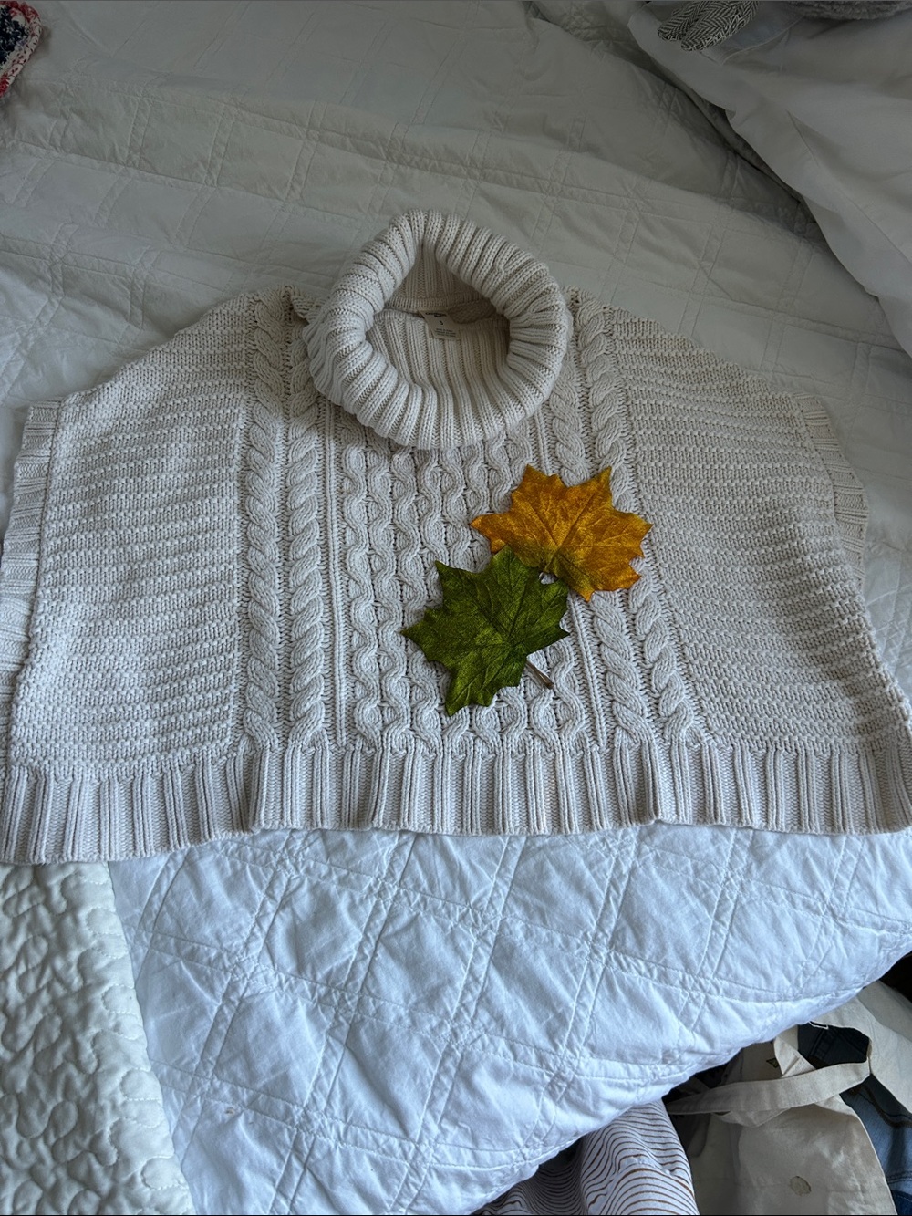 OshKosh B'gosh Cream Cable Turtleneck Poncho Sweater